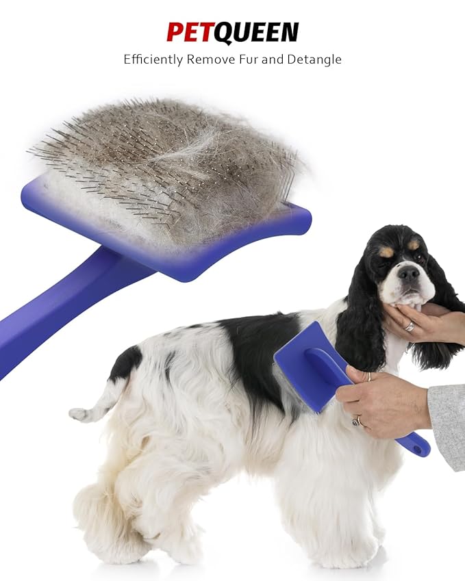 Slicker Brush for Dog, Doodles and Poodle Brush, for Tangles, Fluff Coat, Curly Hair Pets, Remove Loose Fur, Matts, Undercoat, Double Coat, 24mm Pins, 3.5''*2.4'' Head, Medium Size, Blue