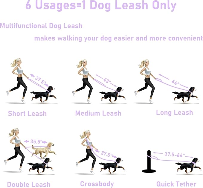 ZALER Dog Collar and Leash Set, Waterproof Adjustable Odor Proof Pet Collars Leashes Easy to Clean, 6FT Dog Leash with 2 Hooks for Large, Medium Small Dogs (S, Purple)