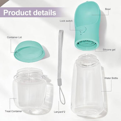 Dog Water Bottle, Portable Water Bottle with Food Container for Dogs Cat Pet Hiking Walking Travel Camping, Leak-Proof Dog Water Bowl Dispenser with Feeder Function Puppy Essentials