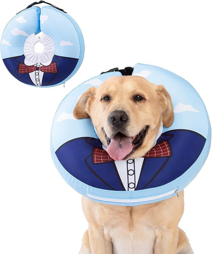 Inflatable Dog Cone Collar,Waterproof Soft Dog Donut Cone for Large Medium Small Dogs Cats, Recovery Pet E-Collar Alternatives After Surgery (Suit Blue, X-Large)
