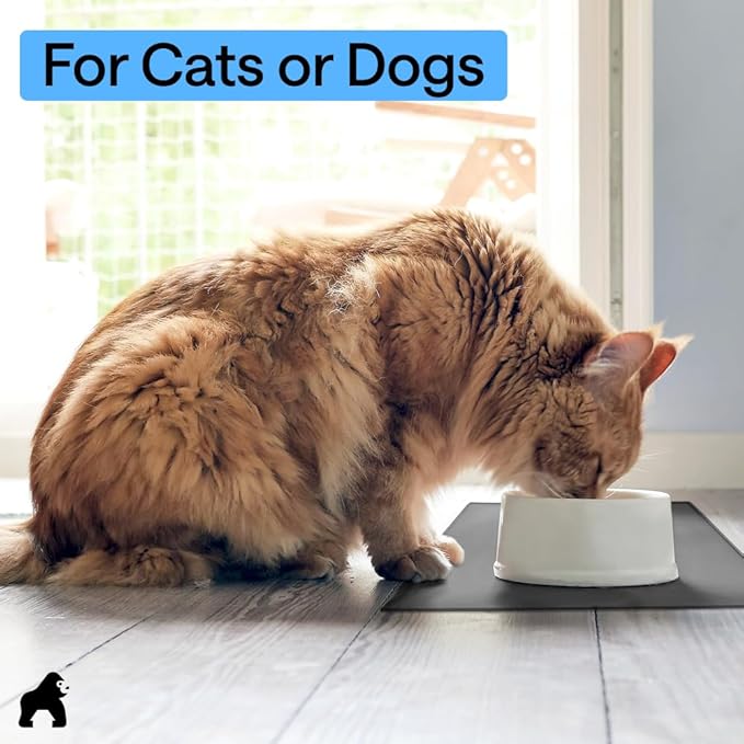 GORILLA GRIP 100% Waterproof Raised Edge BPA Free Silicone Pet Feeding Mat, Dog Cat Food Mats Contain Spills Protects Floors, Placemats for Cats and Dogs Water Bowl Pets Accessories 18.5x11.5 Charcoal