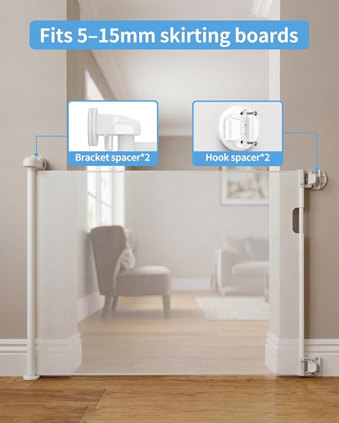 Veraste (2 Pack) Retractable Baby Gate for Doorways and Stairs, Mesh Safety Gate for Pet, Indoor & Outdoor Use, One-Hand Operation, Easy Installation, 33.6" Tall, Expands to 55" Wide（White,33.6"x55"