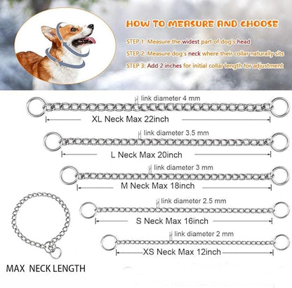 Slip P Puppy Chain Collars for Dogs, Silver XS Metal Training Martingale Collar for XXS Small Medium Large Dogs