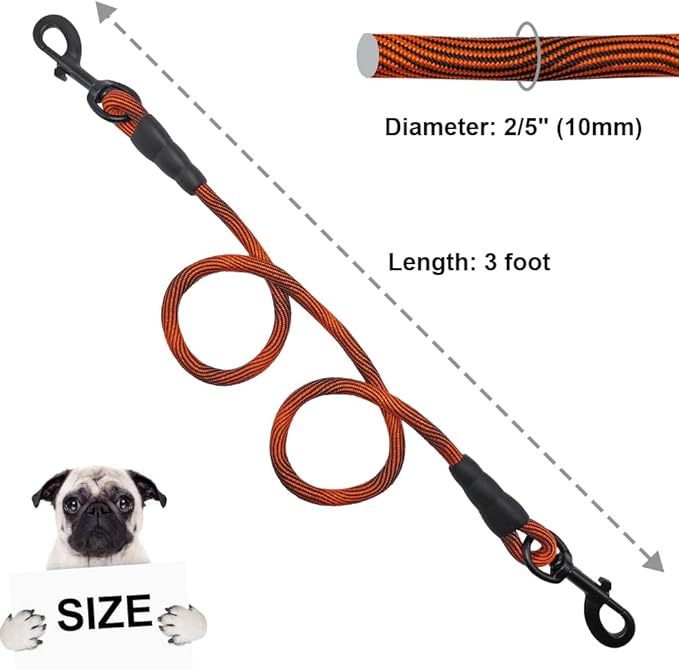 BTINESFUL 3FT Dog Tie Down, Nylon Rope Short Dog Tether Indoor House Leash Training Safety Vehicle Tether for Large Medium Strong Puppy (2/5" *3ft, Orange)