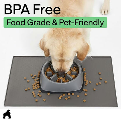 GORILLA GRIP 100% Waterproof Raised Edge BPA Free Silicone Pet Feeding Mat, Dog Cat Food Mats Contain Spills Protects Floors, Placemats for Cats and Dogs Water Bowl, Pets Accessories 23x15 Gray