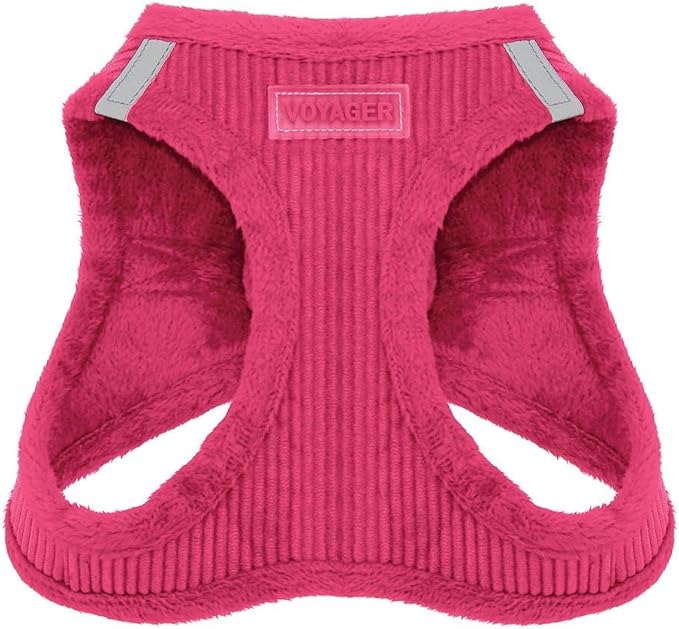 Best Pet Supplies - All Weather Plush, Reflective, No Pull Harness for Small, Medium Dogs, Cats - Secure with Hook & Loop Fastener, Buckle, Double D-Rings - Fuchsia Corduroy, M