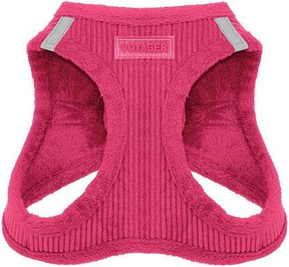 Best Pet Supplies - All Weather Plush, Reflective, No Pull Harness for Small, Medium Dogs, Cats - Secure with Hook & Loop Fastener, Buckle, Double D-Rings - Fuchsia Corduroy, XS