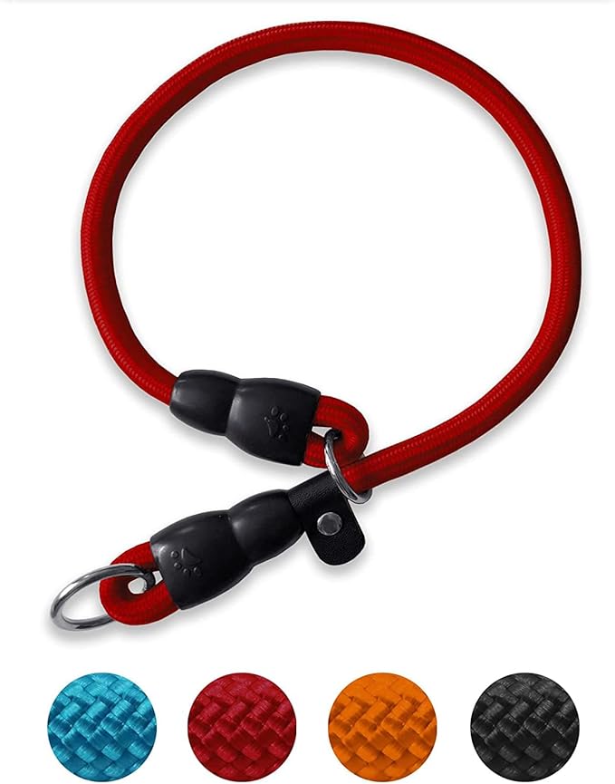 Red Nylon Dog Collar, Slidable Stopper, Medium, Small Medium Large Dogs