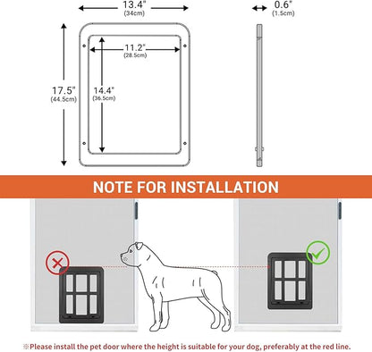 PETLESO Large Dog Door for Screen Door - 11.2"x14.4" Magnetic Flap Pet Door with Lockable Insert, Ideal for Medium to Large Dogs, Sliding Door Compatible, Black