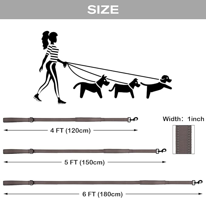 Joytale Dog Leash Heavy Duty for Large Dogs that Pull, Double Handle for Traffic Control, Double-Sided Reflective Leashes for Large Medium Dogs Night Safety, 4FT, Brown