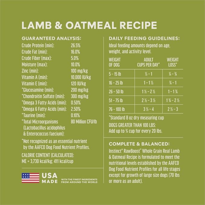 Instinct RawBoost, Natural Dry Dog Food with FreshDried Raw, Whole Grain Recipe - Real Lamb & Oatmeal, 20 lb. Bag