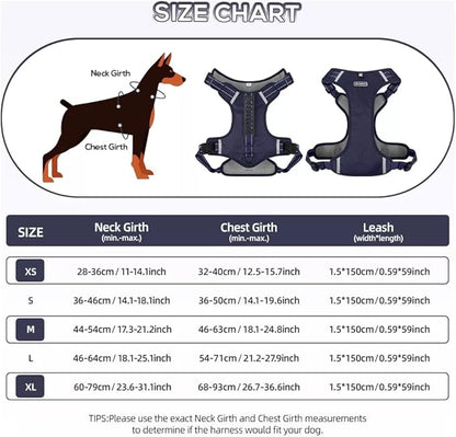 Dog Harness No Pull Adjustable Reflective,for Medium and Large Small Dog with Leash 59.06in (Dark Blue, L)