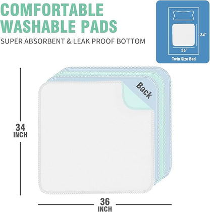 SCLOSE Washable Pee Pads for Dogs 4 Pack, 34" x 36" Waterproof Incontinence Bed Pads for Adults, Elderly and Kids, Nursing Pads, Chucks Pads, Super Asorbent Training Pads, Whelping Pads, Blue & Green