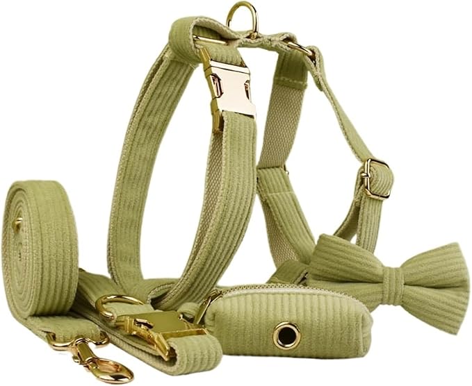 Dog Leash, 5Pcs Corduroy Dog Harness Collar Leash Set with Poop Bags,Hands Free(5PCS set20,Large)