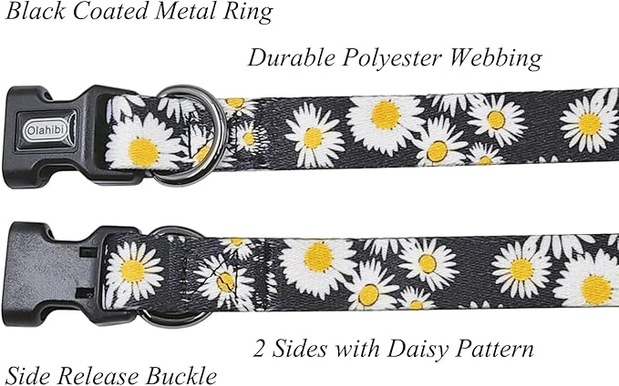 Dog Collar and Leash Set, Cute Daisy Pattern, Polyester Material, 5ft Leash, for Puppy Dogs.(Extra Small,Black Daisy)