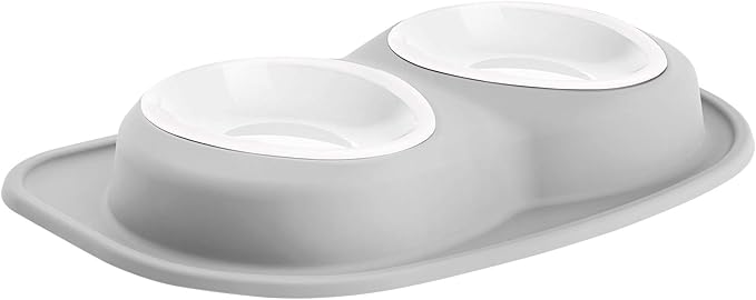 WeatherTech Double Low Pet Feeding System w/Plastic Dog/Cat Bowls - 64 oz (8 Cups) Light Grey (PDL6403LG)