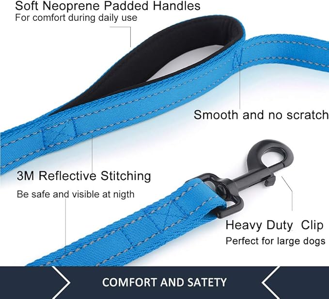 Plutus Pet Double Handle Dog Leash 4ft, Heavy Duty, Reflective Dual Handle Dog Leash for Safety Training, for Medium Large Dogs,2 Handle Leads(Blue)