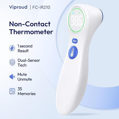 No-Touch Thermometer for Adults and Kids, 1-Second Fast Reading, Color-Coded Fever Alarm, Silent Mode, Object & Room Temperature Function, Baby Essential | Home Medical | Nurse Accessories for Work