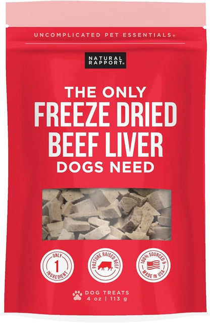 Natural Rapport Freeze Dried Beef Liver Dog Treats - Single Ingredient, USDA Beef, Training Treats for Small & Large Dogs (4 oz, 250+ Treats)