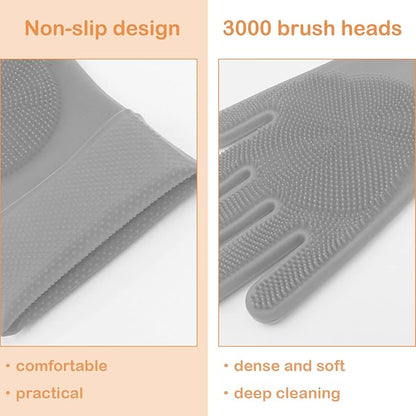 Pet Grooming Gloves, Dog Bathing Gloves with High-Density Teeth, Heat Resistant Silicone Cat Hair Remover with Enhanced Five Finger Design, Bathing and Massaging for Dogs and Cats (Grey)