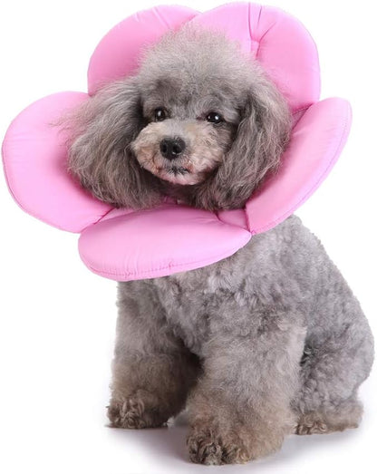 Dog Cone E-Collar Flower Soft Elizabethan Waterproof Grooming Recovery Protective Adjustable Collar for Puppy Small Medium Dogs (S Neck:9-11in, Pink)