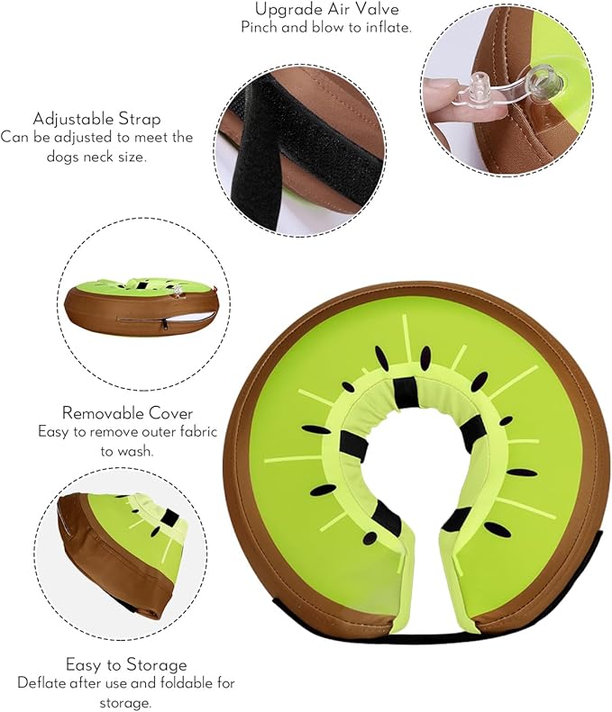 MIDOG Soft Inflatable Dog Cone,Donut E-Collar Alternative for After Surgery, Prevents Licking, Allowing Normal Eating & Vision,Comfortable Recovery Collar for Small Medium Large Dogs&Cats,Kiwifruit-XS