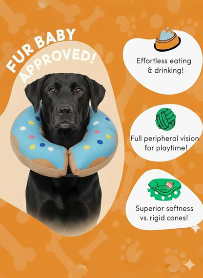 PAWRELIEF Soft Inflatable Dog Cat Cone Collar – Pet Recovery & Protective Dog Neck Collar for Small Dogs Cats to Prevent Scratching, Licking (Blue Donut, Small)