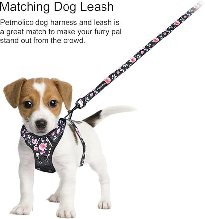 Petmolico No Pull Dog Harness and Leash Set, No Choke 4 Leash Attchments Easy Control Handle Soft Padded Reflective Vest Dog Harness for Medium Dog Breed, Rose Medium