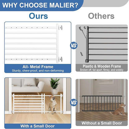 Malier Indoor Dog Gate with Door, 34-55" Extra Wide Full Metal Pet Gate Short Dog Gate for Stairs, Pressure Mount 10'' Tall Small Puppy Low Gate Easy Step Over for Doorways