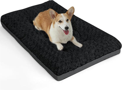 POCBLUE Dog Bed Medium Sized Dog, Washable Plush Pet Bed for Crate, Anti-Slip Pet Mat for Cages, Comfy Crate Pad for Outdoor/Indoor/Car Use, Soft Kennel Pad for Dogs Up to 40 lbs, 29"x19", Black