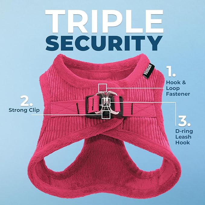 Best Pet Supplies - All Weather Plush, Reflective, No Pull Harness for Small, Medium Dogs, Cats - Secure with Hook & Loop Fastener, Buckle, Double D-Rings - Fuchsia Corduroy, M