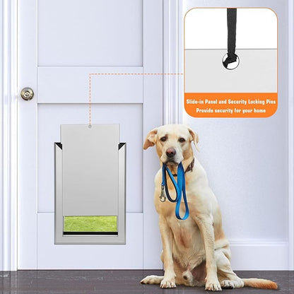 Ownpets Aluminum Extra Large Dog Door, Pet Door with Magnetic Flap and Lockable Sliding Panel, Heavy Duty Doggy Door for Dogs Up to 200lbs(Silver)