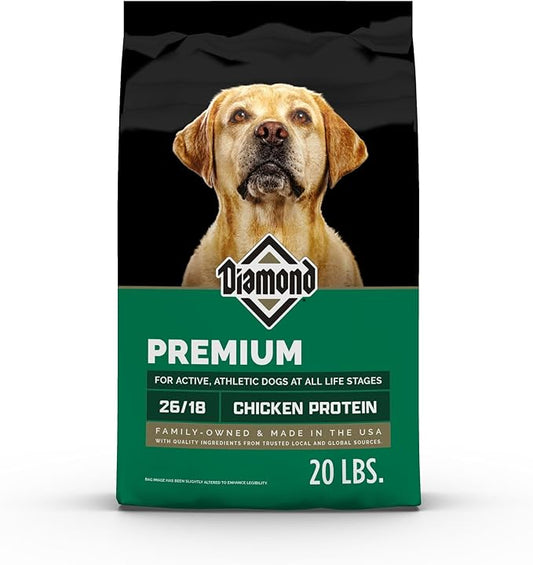 Diamond Premium All Life Stages Dry Dog Food 26/18 for Active, Athletic & Sporting Dogs 20lb Bag