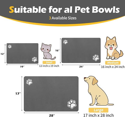 Pet Feeding Mat-Absorbent Dog Mat for Food and Water Bowl-Accessories Pet Supplies- Bowl for Messy Drinkers-No Stains Quick Dry Dog Water Dispenser Mat (12"x19", Dark Grey)