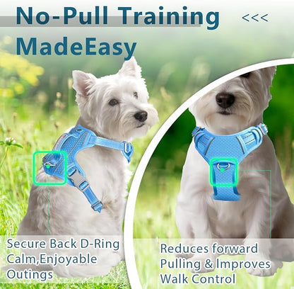BARKBAY Dog Harness No Pull with ID Tag Pocket - Heavy Duty, Reflective, Easy Control for Small Dogs(Blue,S)