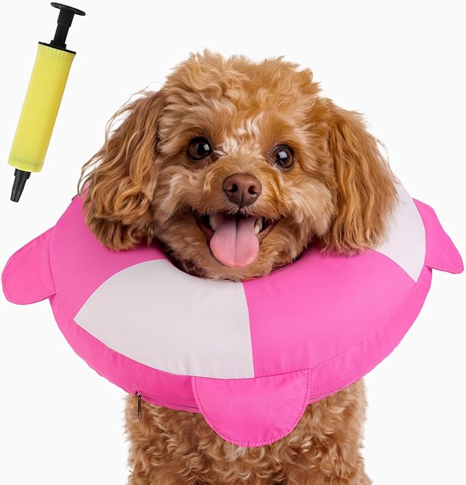IECOii Soft Inflatable Dog Cone Collar for Small Dogs, Dog Pillow Cone Alternative to Stop Licking Wounds After Surgery, Adjustable & Comfy Recovery Neck Donut Collar for Puppy & Cats, Rosered, S