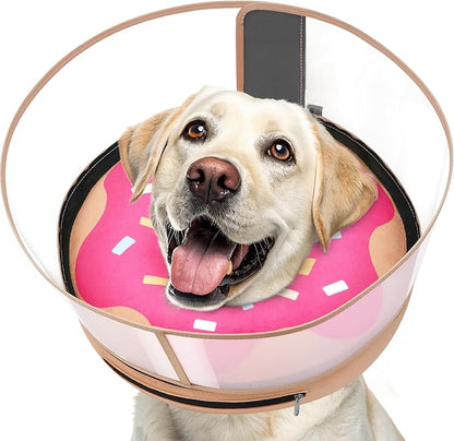 Inflatable Dog Cone with Transparent Shield, Protective Dog Donut Collar After Surgery to Stop Licking, Soft Donut Cone for Extra Large Pets, Adjustable Recovery Collar with Buckle Visibility