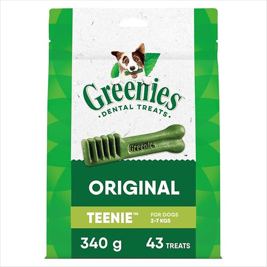 Greenies Veterinarian-Recommended Adult Natural Dental Dog Treats Teenie Size, Dog Dental Chews, Original Flavor, 12 oz. Pack, 43 Count