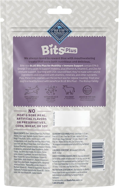 Blue Buffalo Blue Bits Plus Mobility and Immune Support Daily Benefit Dog Treats, Soft & Chewy Beef Morsels, 9.5-oz. Bag