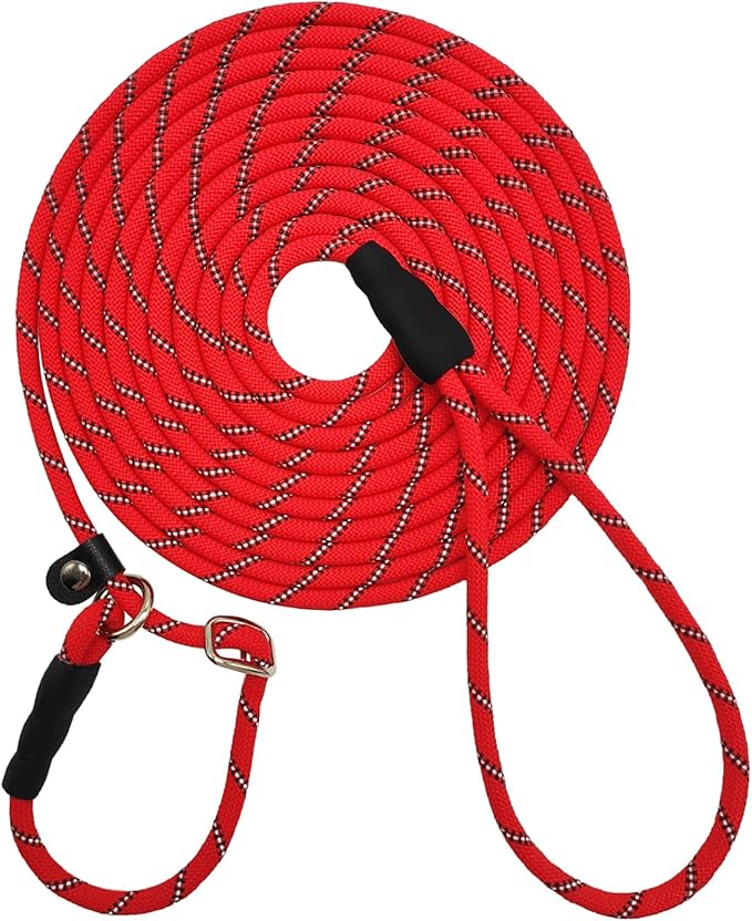 Long Slip Lead Dog Leash, 12/20/ 30/50 FT Reflective 1/3” Rope Training Leash Anti-Choking for Medium Dogs Small Puppy Pets (20ft, red)