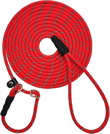 Long Slip Lead Dog Leash, 12/20/ 30/50 FT Reflective 1/3” Rope Training Leash Anti-Choking for Medium Dogs Small Puppy Pets (20ft, red)
