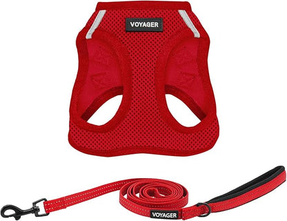 Best Pet Supplies Voyager Step-in Air All Weather Mesh Harness and Reflective Dog 5ft Leash Combo with Neoprene Handle, for Small, Medium and Large Breed Puppies - Set (Red), XX-Small
