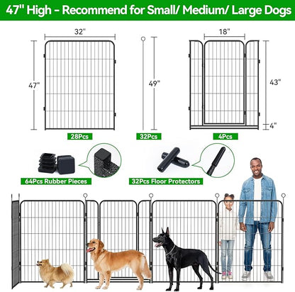 Kfvigoho Dog Playpen Outdoor Extra Wide 32 Piece Panels Heavy Duty Dog Fence 47" Height Anti-Rust with Doors Portable for RV Camping Yard, Total 84FT, 561 Sq.ft, Snowy Black