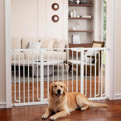 Cumbor 2-Pack Baby & Dog Gates Bundle, 29.7-48" & 30.4-56.8" Extra Wide Safety Gates for Stairs Doorways Hallways, Dual Lock Auto Close Easy Install Pet Gate, White