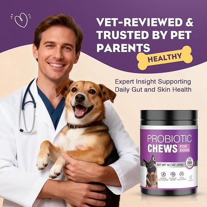 Probiotics for Dogs 200pcs Dog Probiotics for Digestive Health Digestive Enzymes and Prebiotic, Probiotic Chews for Dogs Support Gut Health, Relieve Diarrhea, Itchy Skin, Enhance Immunity
