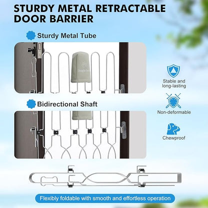 Snagle Paw Metal Retractable Door Barrier,24.4" Wide 35" Tall Safety Dog Gate for Front Door,Easy Install Retractable Pet Gate for Recreational Vehicle,Doorways