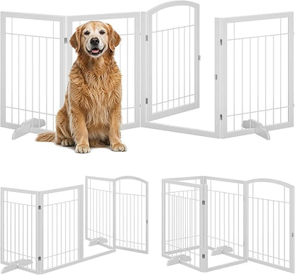 Vantas Folding Pet Gate 96" Wide, 30" Tall No-Assembly Metal Dog Gate, Freestanding Wire Pet Puppy Safety Fence, Extra Wide with 2PCS Support - White