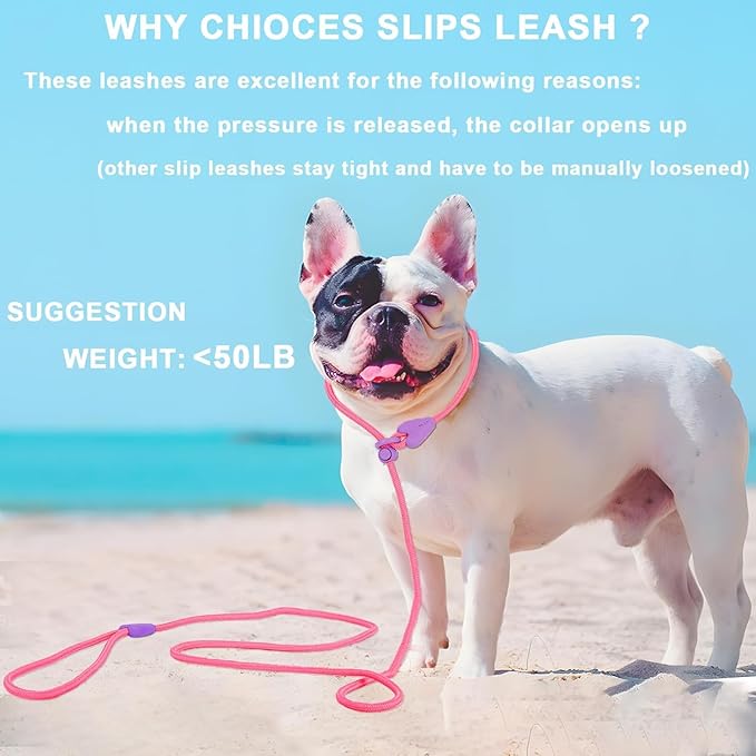 Slip Lead Dog Leash Slip Lead 5FT Dog Training Leash 9 Color Slip Leads for Dogs Dog Leashes for Medium Dogs No Pull Dog Leash(Pink)