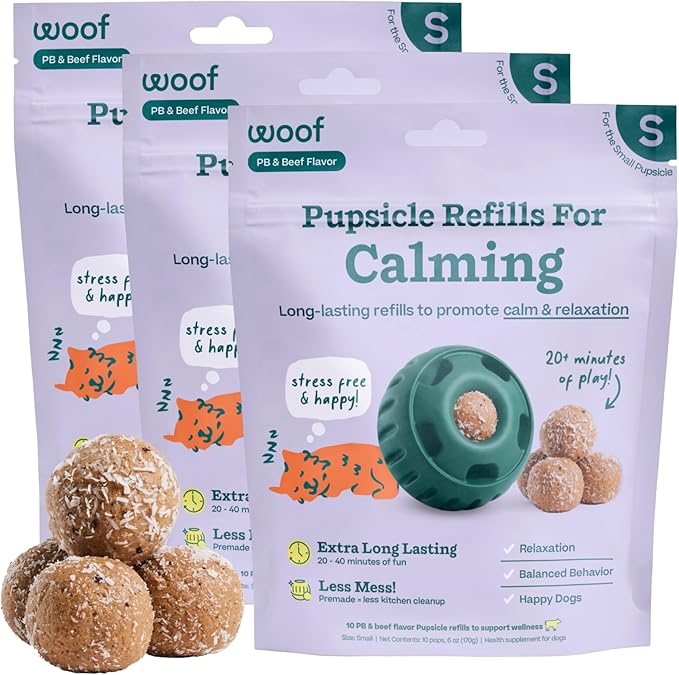 WOOF Pupsicle Refill Pops for Calming - Long-Lasting Refills for The Pupsicle Toy to Promote Calm - Calming Dog Treats - Magnesium for Dogs- Small Pops - 10 Count- 3 Pack