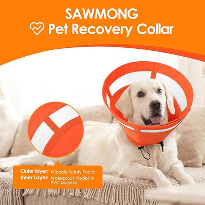 SAWMONG Soft Cone for Dogs – Extra Large Dog Recovery Collar, Adjustable E-Collar to Stop Licking After Surgery (XL, Orange)
